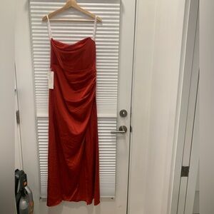 NWT azazie kendall & Kylie satin gown in red orange